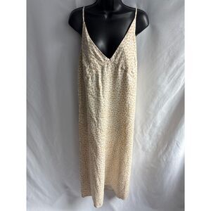 GAP NWT Linen Blend Midi Dress Size 16 Beige Natural Coastal Lagenlook Animal